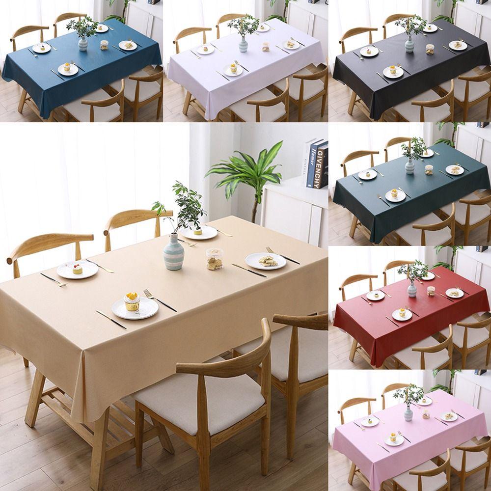 Rectangular PVC Tablecloth Solid Colour Table Cover Waterproof Tablecloth  Household