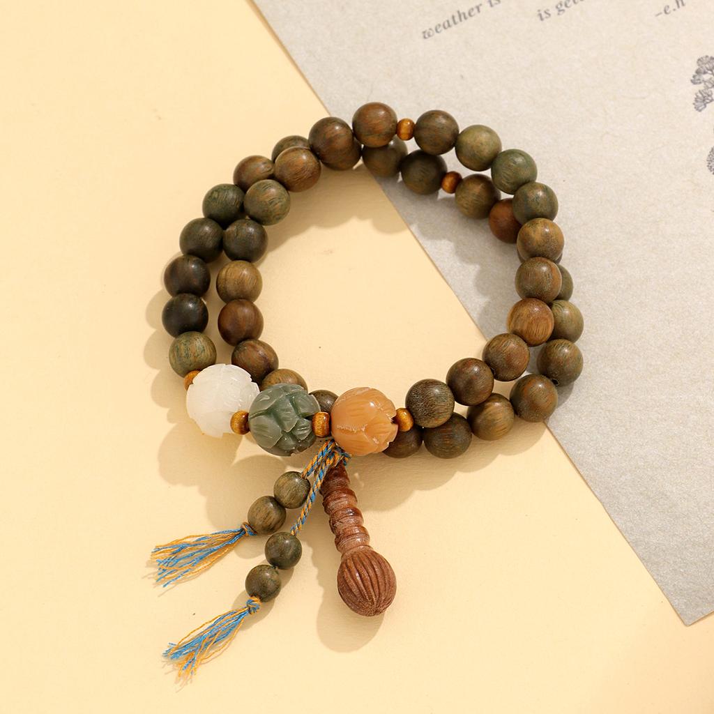 Original Old Material Green Sandalwood Buddha Bead Bracelet Female Forest Student Sandalwood Passion Seed Bracelet Couple Ethnic Style Male Female
