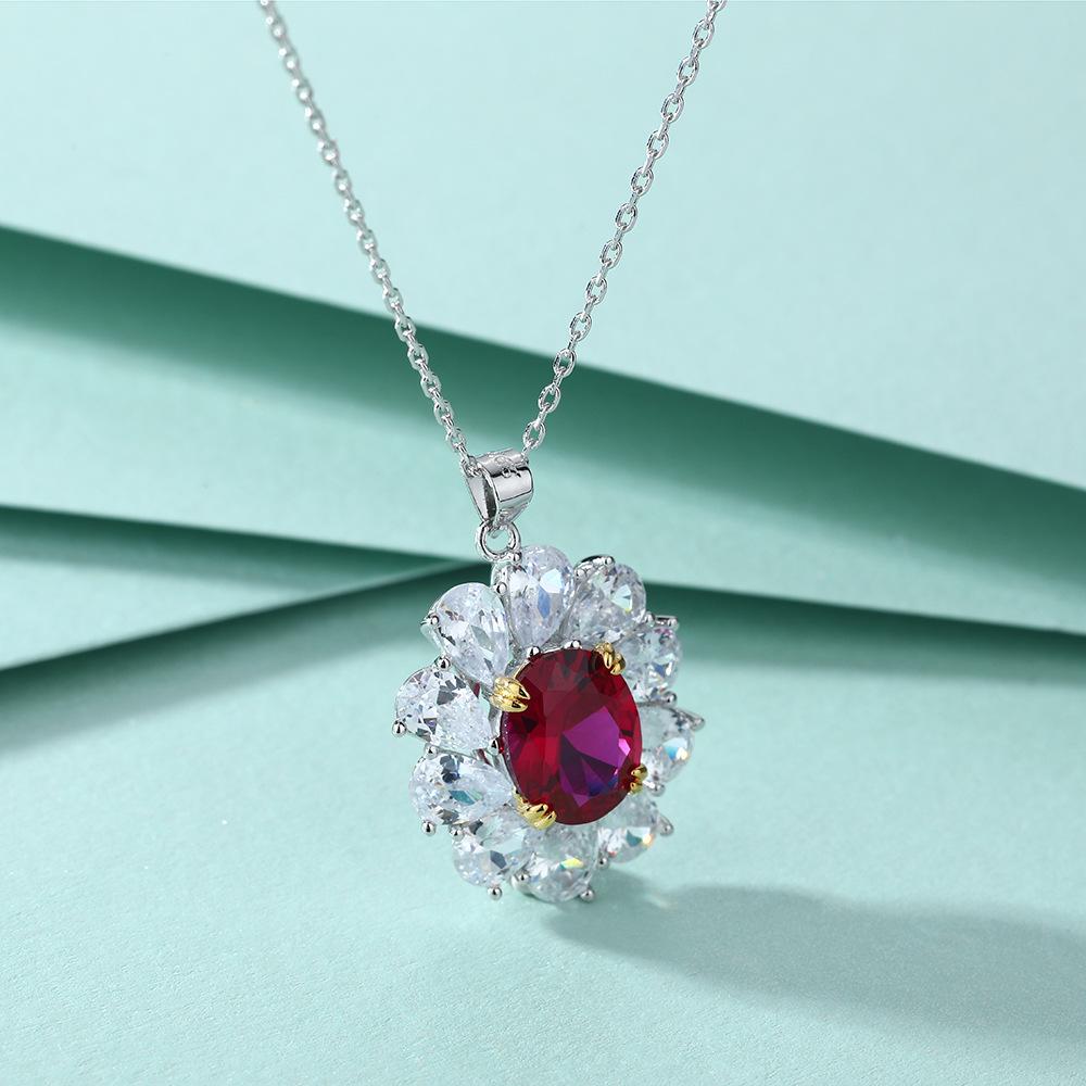 Full Circle Of Water Drop-Shaped Zircon Necklace Women'S Fashion Ruby Pendant Necklace Simple And Versatile S925 Silver Necklace