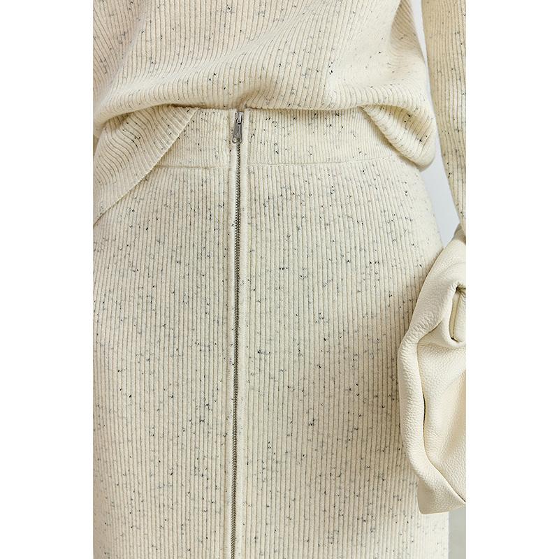 LILY minimalist zipper off white midi skirt