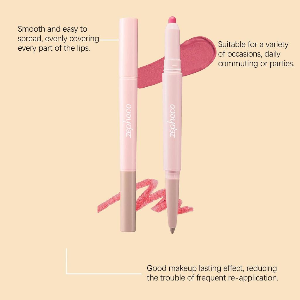 Zephoco Rose Pink Double-Ended Lip Liner & Concealer Stick for Natural Makeup - Smooth, Girlish Pink Pencil