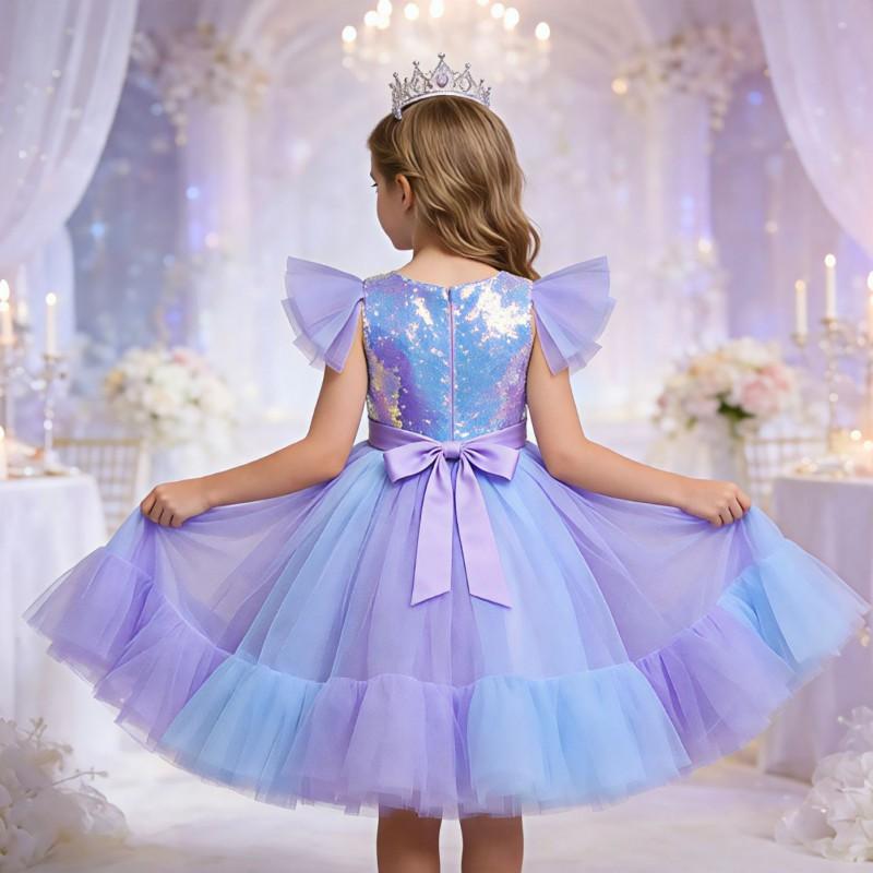 Girls Princess Tulle Sequin Dress Kids Formal Party Wedding Pageant Performance Gown