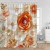 Luxury Gold White Floral Shower Curtain Rose Butterfly Cherry Blossom Modern Art Flower Polyester Fabric Bathroom Curtains Decor