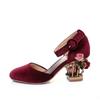 Fashion Fashion Flower Spring/summer Sandals Hollow High Heels Golden Velvet Round Toe Women Pumps Shoes Large Size 34-43 Women Sandals