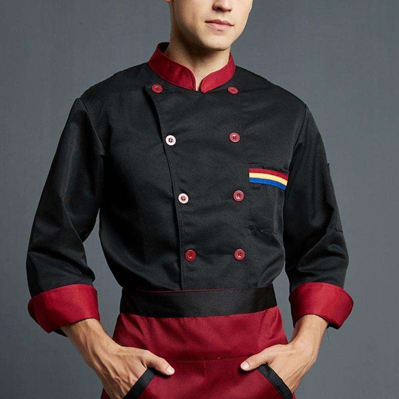 Двубортный поварской китель Легкая поварская куртка Цветная отстрочка Поварская форма Рубашка для отеля и ресторана Рабочая одежда