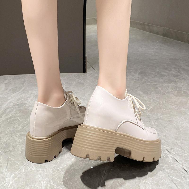 Увеличивающие внутреннюю высоту небольшие кожаные туфли женские британские осенние новые туфли на платформе туфли-маффины на танкетке туфли на высоком каблуке