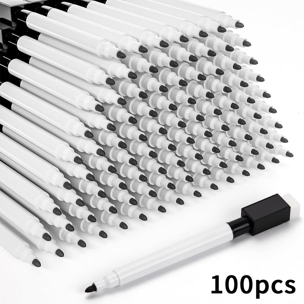 50-200 Pcs Black Magnetic Dry Erase Markers with Eraser Cap, White Board Mini Dry erase Markers Bulk, for Office School Supplies