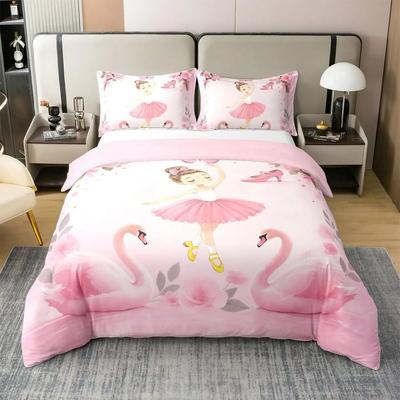 Комплект пододеяльника с наволочкой с 3D-принтом «Прекрасный лебедь и балерины», Мультяшные пододеяльники для мальчиков, девочек и на молнии