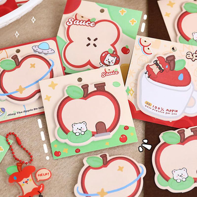 4Pcs 30 Sheets Creative Fruit Apple Shape Sticky Notes Square Memo Pad Cute Ripable Paper for Home Office Stationery