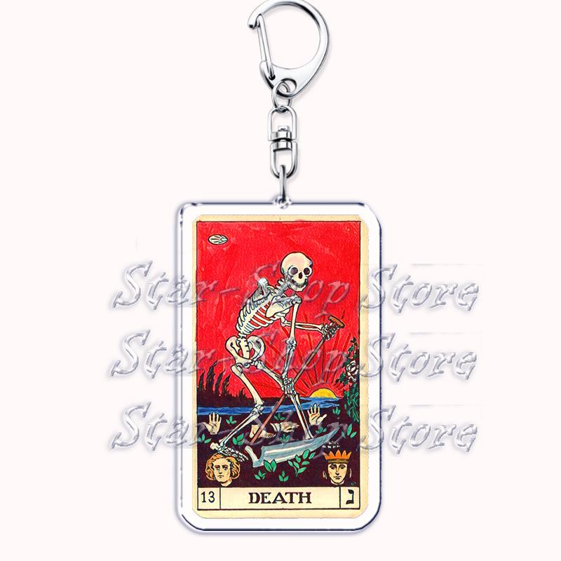 Popular Culture Halloween Tarot Card Keychains for Accessories Moon Luna Death Keyring Jewelry Fans Lovers Friends Reader Gifts