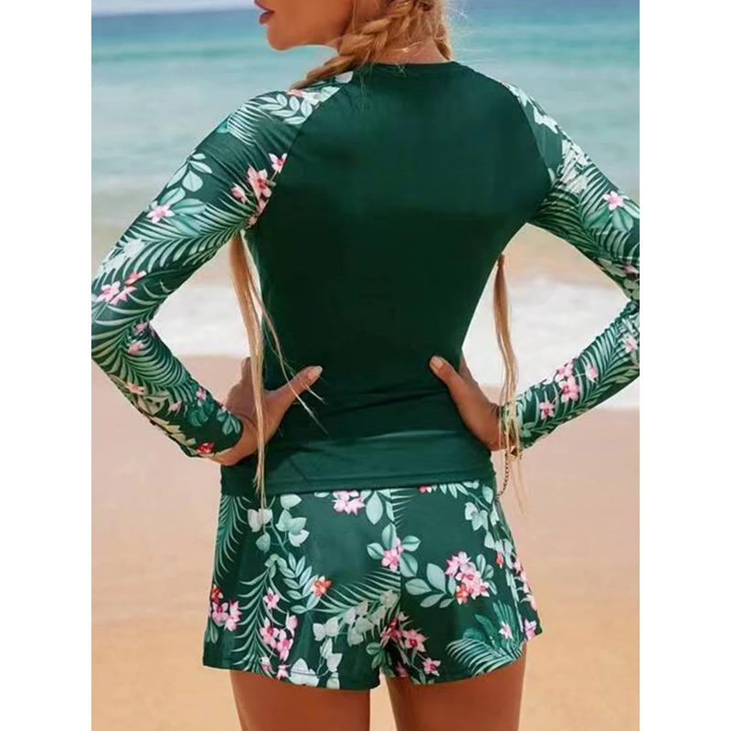 2025 Long Sleeve Surfing Swimsuit Print Swimwear Women Two Pieces Diving Clothes Beachwear Bathing Swimming Swim Suit