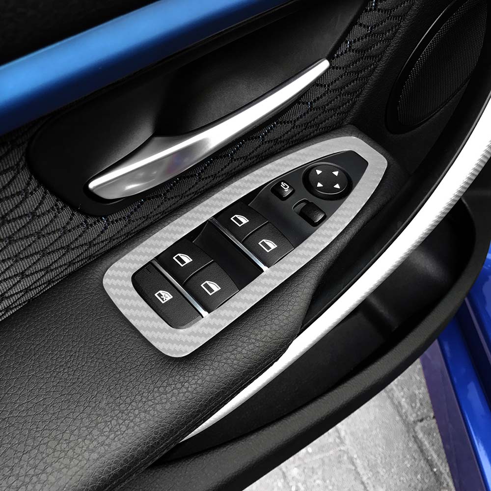 4 шт. Для BMW F30 F35 3 Углеродное волокно Панель отделки подлокотника Декоративная накладка на панель двери Декоративные накладки на кнопки стеклоподъемника для салона Автомобильные аксессуары для стайлинга