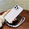 For iPhone 16 Pro Max Case Ice-Transparent Liquid Silicone+PC Phone Cover with Wrist Strap
