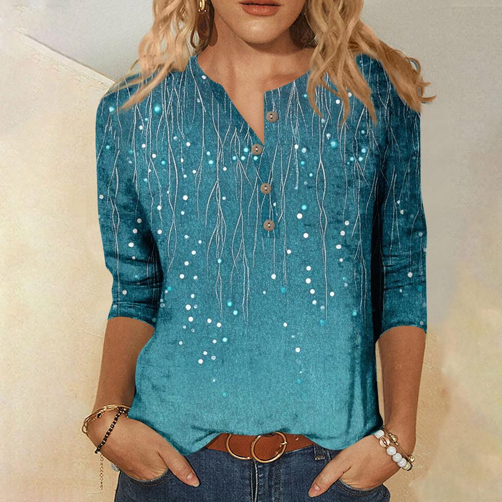 Women's Fashion Floral Print 7/10 Sleeve Loose Round Neck Top