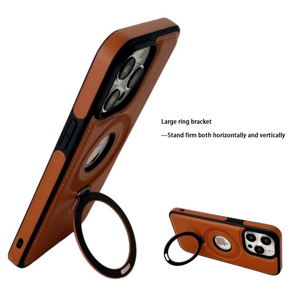 Кожаный чехол Magsafe для iPhone 16 15 Pro Max 12 14 Plus 13 16Pro Luxury Protection Magnetic Ring Holder Back Cover LH001