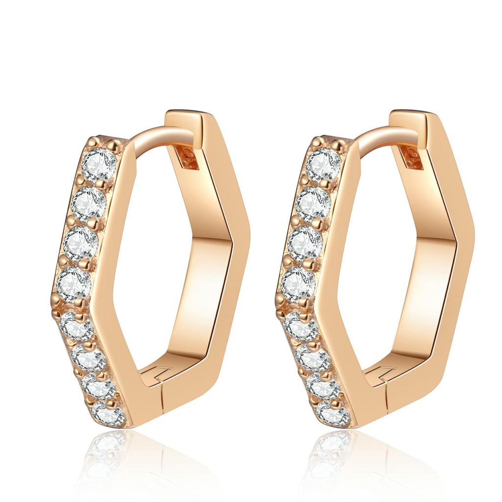Xindeyi S925 Sterling Silver Hexagonal Moissanite Champagne Gold Earrings for Women