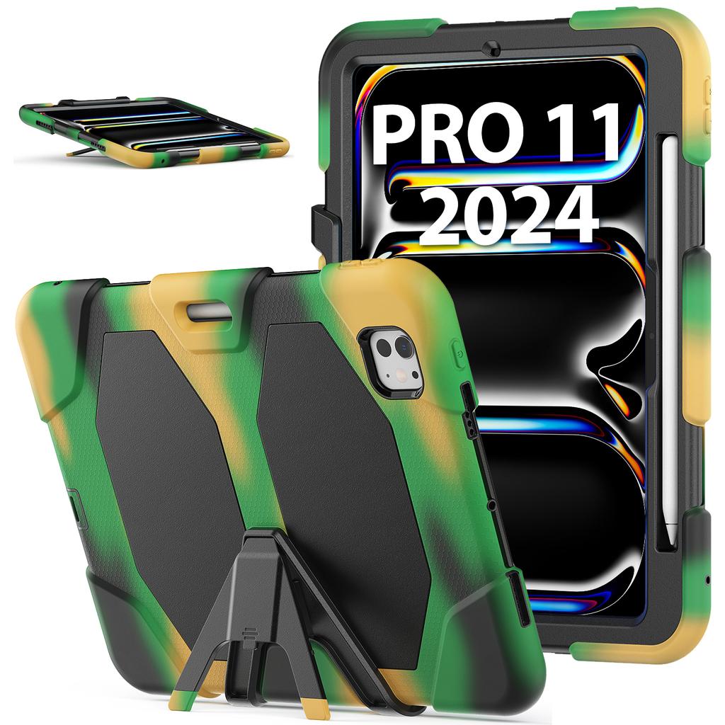 Для iPad Про 11 (2025)/11 (2024) Чехол для планшета из ПК + силиконовая подставка с пленкой для экрана из ПЭТ