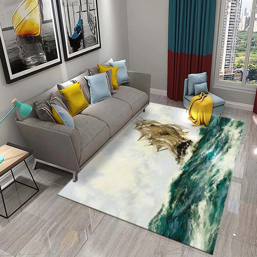 3D Oil Painting Sailboat Carpet Abstract Art Rugs for Living Room Bedroom Decor Mats Bathroom Kitchen Entrance Non-Slip Carpet