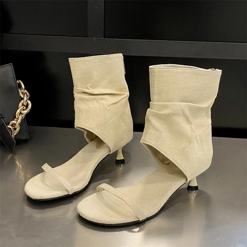 Eilyken Лаконичные джинсовые женские ботильоны с открытым носком и клипсой, плиссированные, на низком тонком каблуке, римские ботильоны, сандалии, Zapatos De Mujer