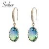 SODROV Brilliant Tourmaline Color Crystal Zircon Drop Earrings