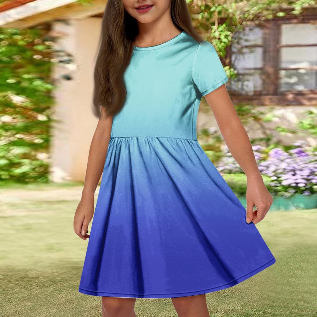 Летнее платье для девочек, однотонное платье без рукавов с принтом и карманом, повседневное платье, вечернее платье с короткими рукавами