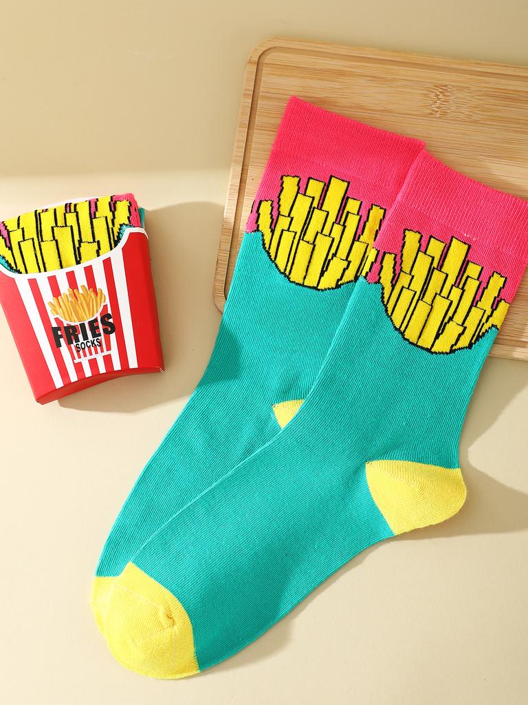 1 пара унисекс носков до середины икры с оригинальным дизайном картофеля фри, уникальный и интересный праздничный подарок. Подходит для Пасхи