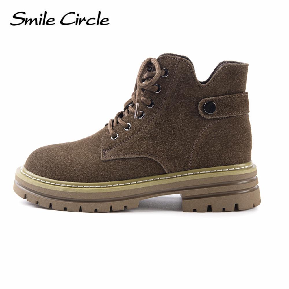 Женские ботинки из натуральной замши с круглым носком, на шнуровке, с толстой подошвой, модные повседневные рабочие ботинки