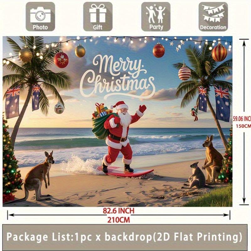 Party Backdrop Christmas Flat Surfing Santa Australian Well Celebration Photo Booth Party Decor
