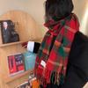 Korean Style Red Tassel Plaid Scarf: High-End, Warm Winter Shawl for Women
