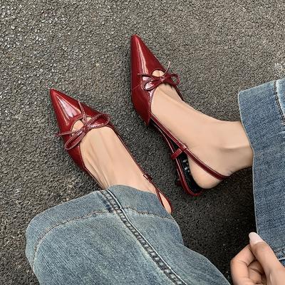 Французские красные туфли на высоком каблуке, сумка, сандалии с головой, сказочные туфли, весна-лето 2025, темперамент светской львицы, острый носок, после работы пустые