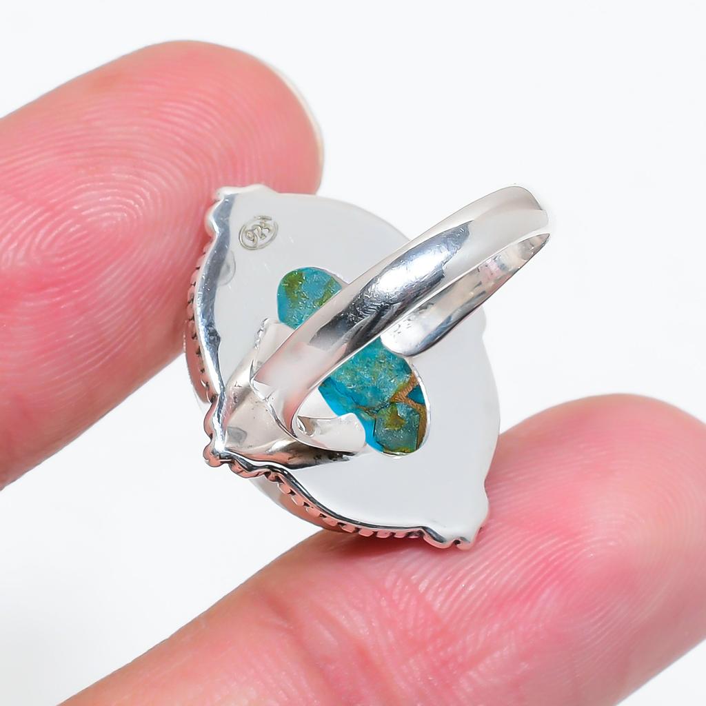 Copper Blue Turquoise 925 Sterling Silver Ring V4571, Blue Ring, Oval Ring, Valentin's Day Gift, Gift For Her, Birthday Gift, Handmade Jewelry, Silver
