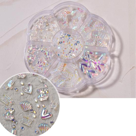 1 Box Nail Decals Cute 3D Effect Resin Nails Aurora Rhinestone Tools DIY