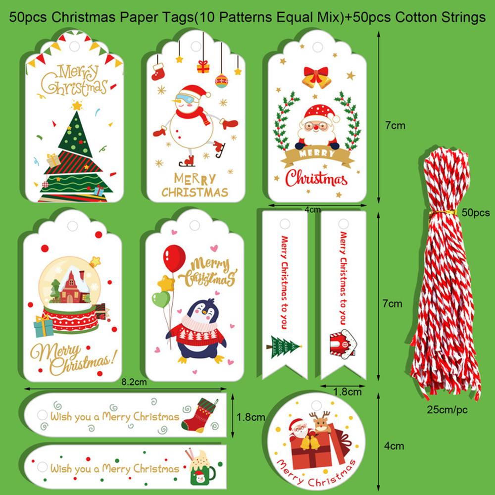50 шт. Рождественские подарочные бирки Diy Kraft Labels Санта-Клаус Снежинка Рождественская елка Подвесные бирки Декор для рождественской вечеринки Diy Рождество 2023