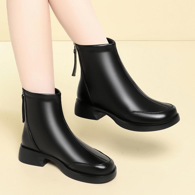 Ботинки для мам из натуральной кожи, осенне-зимние, нескользящие, женские, ботильоны, с застежкой-молнией сзади, женские, для езды
