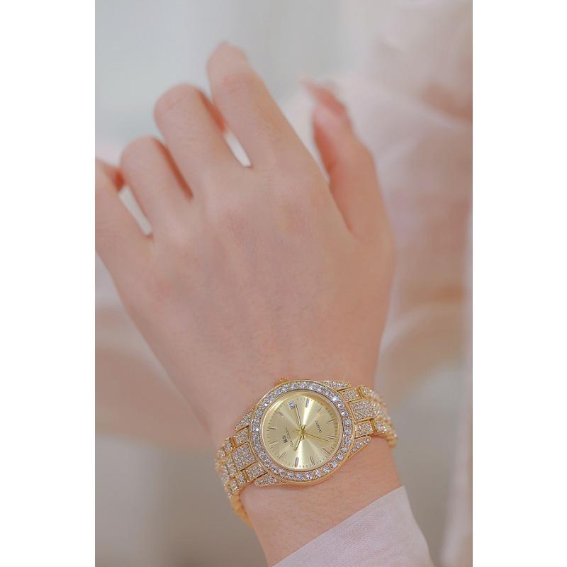 2024 Золотые часы с бриллиантами для женщин, известный роскошный бренд, водонепроницаемые элегантные женские наручные часы с ремешком из нержавеющей стали