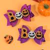 2Pcs Halloween Glitter Bow Hair Clips Glittering Ghost Pumpkin Bownot Hairpins Girls Kids Party Headwear Hair Accessories Gift