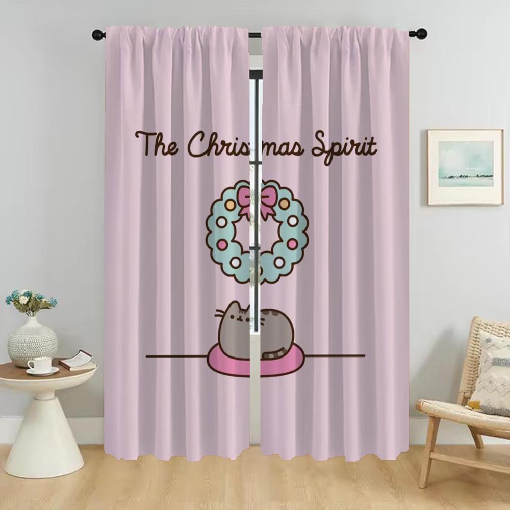Шторы от комаров, 2 шт., тюль Pusheens, для спальни, затемняющие шторы, занавески для гостиной, украшения на Хэллоуин