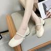 Fashion 2024 Summer New Tweed Style Round Head Soft Bottom Solid Color Mary Jane Shoes Single Button Strap Women's Fashionable Flats