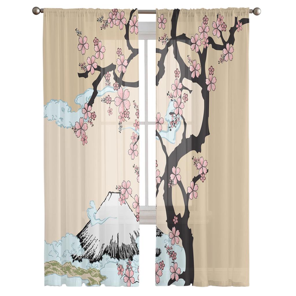 Японское крепление Fuji Sakura Tree Flower Тюлевые оконные шторы для гостиной из органзы, прозрачная вуаль, занавеска для спальни, кухни, домашний декор
