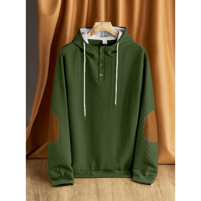 Men S Casual Pullover Hooded Solid Color Jacquard Thick Sweatshirt
