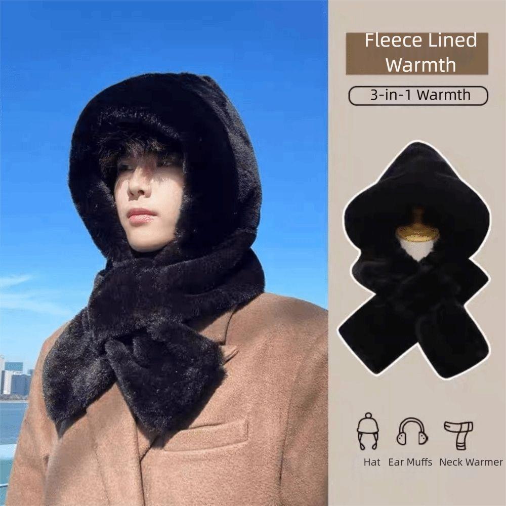 Fuzzy Hooded Scarf Soft Hat Scarf Gloves Set Cute Winter Hooded Scarf  Winter