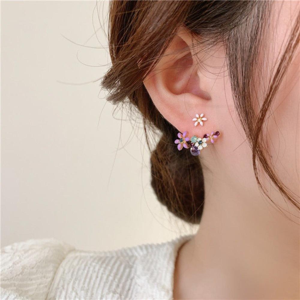 Korean Style Oil Floral Stud Earrings Women's Jewelry Flower Design Drop Earrings  Party
