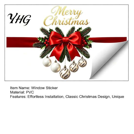 Winter Party Window Ornaments Gold Merry Christmas Clings, Decorative PVC Decals for Holiday Durable Home Glass Decor, Waterproof Removable
