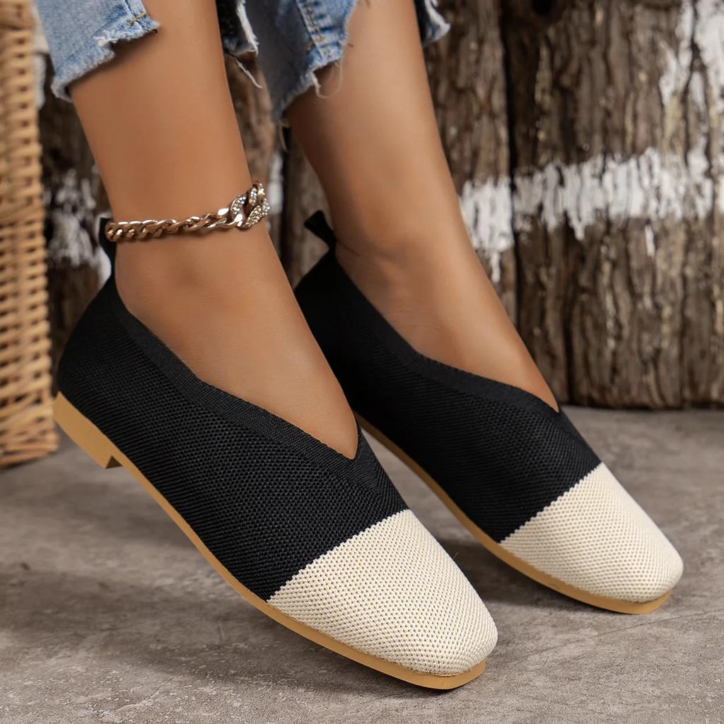Women Flat Shoes New Patchwork Ballet Loafers Women Square Toe Spring Summer Casual Shoes Knits Flat Sneakers Zapatos De Mujer