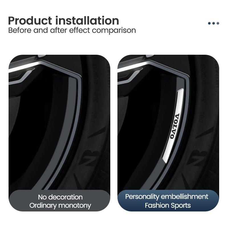 4pcs Car Wheel Hub Sticker Tire Rim Strips Sticker Accessories For Volvo Rdesign AWD C30 C70 S40 S60 S70 S80 S90 V40 V50 V60 V70