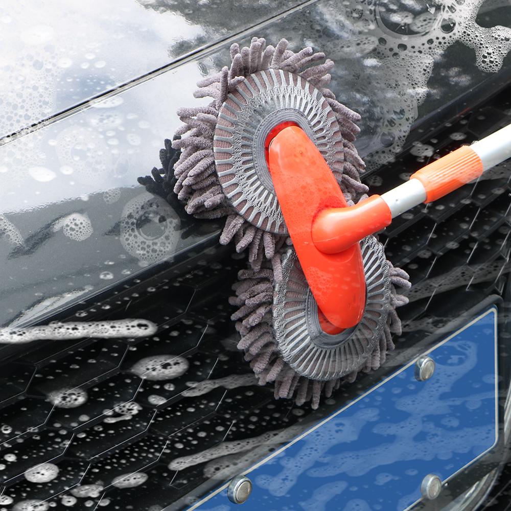 Three-Section Telescopic Car Wash Mop Roof Window Cleaning Maintenance Auto Supplies Double Brush Head Rotating