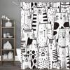 Black Line Quirky Cat Shower Curtain, Bathroom Decorative Shower Curtain, Waterproof Shower Curtain with Hooks