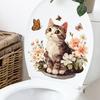 Милая цветочная кошечка Наклейка на крышку унитаза Самоклеящаяся Съемная Декор для ванной