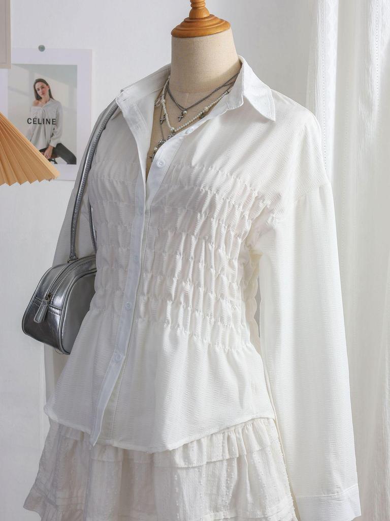 Летняя ретро рубашка в клетку Color Block с лацканами 2025 - Приталенная, с коротким рукавом