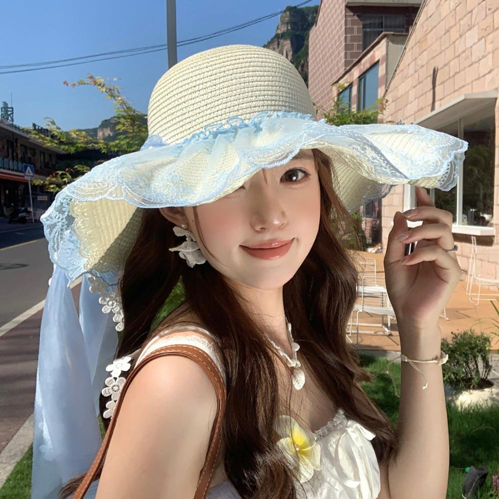 Flower Sun Hat Big Bowknot Sun Protection Hat Lolita Straw Hat Or Women